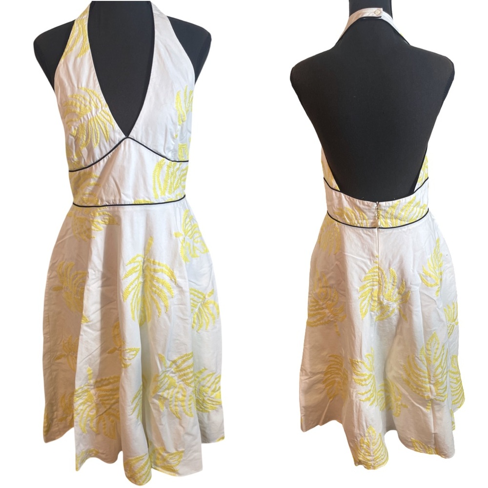 Elegant Yellow and White Halter Dress